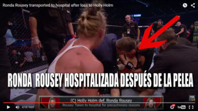 Photo of Ronda Rousey transportada al hospital después de la pelea .